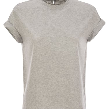 Brunello Cucinelli Women Stretch Cotton Jersey T-Shirt With Precious Faux-Layering