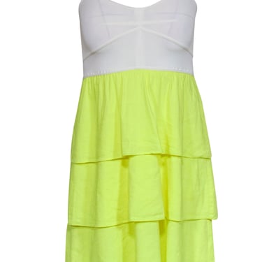Theory - White Tank & Yellow Layered Ruffle Skirt Linen Blend Sundress Sz P