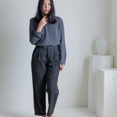 Vintage charcoal gray cotton pleated pants // S (2384) 