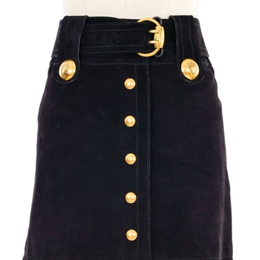 Gucci Midnight Suede Button Front Mini Skirt