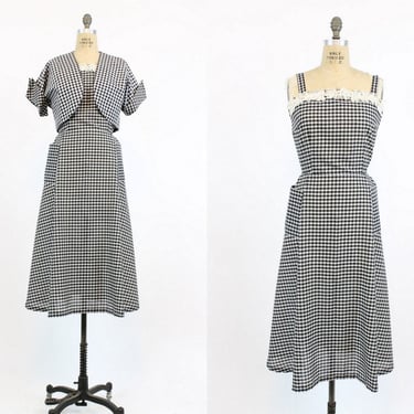 1950s gingham dress and bolero small | vintage cotton sun dress 