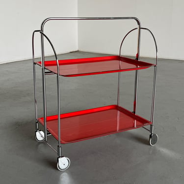 Vintage Red Dinett Serving Trolley by Bremshey Gerlinol, Mid-Century Modern Folding Bar Cart, 1960s Germany 