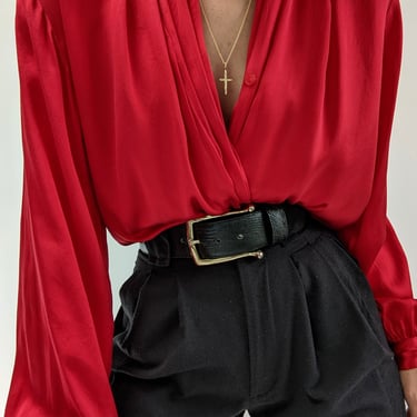 Stunning Vintage Crimson Silk Blouse