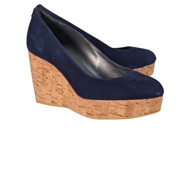 Stuart Weitzman - Navy Suede Upper Cork Wedges Sz 8.5