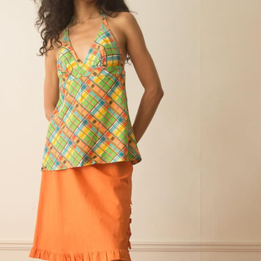 1990s Prada Orange Cotton Drawstring Skirt 
