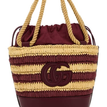 Gucci Women Two-Tone Raffia Mini Gucci Summer Bucket Bag