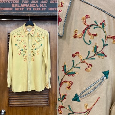 Vintage 1950’s “California Ranchwear” Rayon Gabardine Western Cowboy Rockabilly Shirt, 50’s Snap Button, Vintage Clothing 