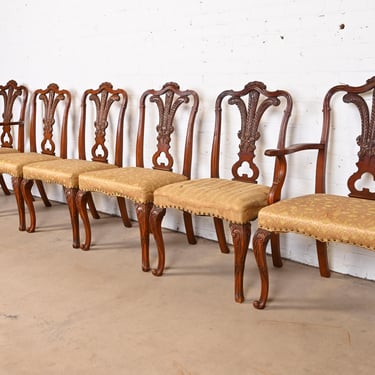 Romweber French Provincial Louis XV Carved Walnut Dining Chairs, Set of Six