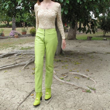 1990's Cache Lime Green Leather Zip Front Pants sz Sm 