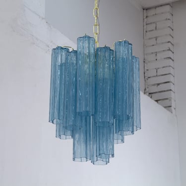 Suspension lamp Made in Italy Tronchi in blue Murano glass, vintage style ceiling chandelier 36 cm diameter 