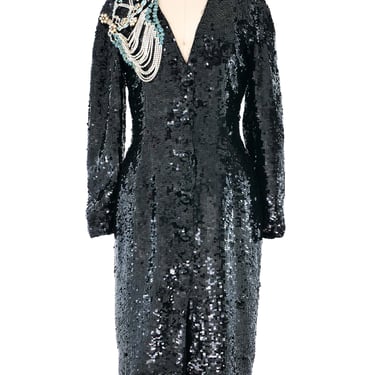 1990s Sequin Embellished Silk Dress