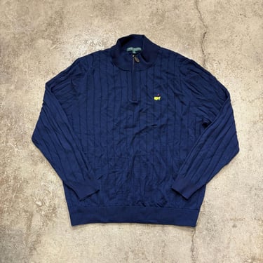 Masters Collection Navy Blue Merino Wool 1/4 Zip Embroidered Golf Sweater Men’s XL 