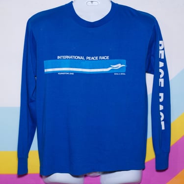Vintage 1980s International Peace Race Long Sleeved T-Shirt | Medium | i-12 