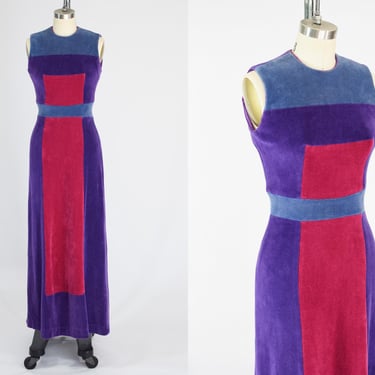 1970s Velour Colorblock Maxi Dress | XS/S 