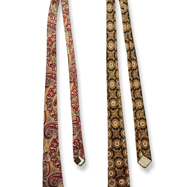 Lot of 2 ~ Vintage 1950s/1960s Foulard & Paisley Silk Neckties  ~ Preppy / Ivy Style / Trad ~ Tie 