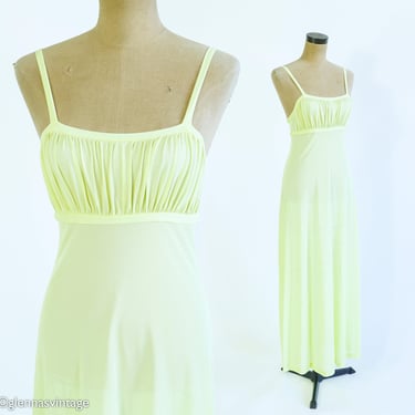 1950s Yellow Long Nightgown | 50s Pale Yellow Long Nightgown | Mistee | Small 