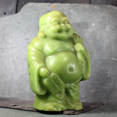 Vintage Large Buddha Candle | Laughing Buddha | Avocado Green Candle | Kitsch Buddha | Bixley Shop 