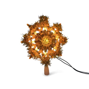 Vintage Mr Christmas Twin Star Lighted Tree Topper, Gold Tinsel, 10 Lights, Retro Holiday Xmas Decoration, Made in Taiwan 