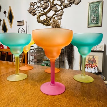 Mid Century Margarita Glasses Pastel Stemware set of 5 