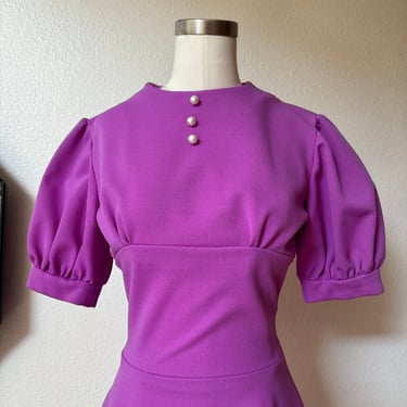 Vintage 60s Mod Mini Ribbed Lilac and White Dress Pearl Button Front; 60s Spring Polyester Mini Dress Flared Skirt; 60s A Line Micro Mini M 