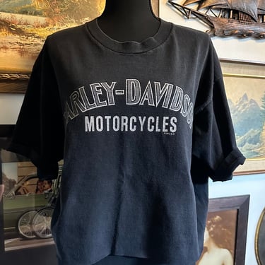 Vintage 1990s Harley Davison T-Shirt Cropped S-XXL 