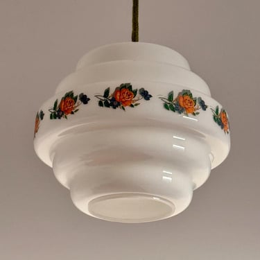 Vintage Opaline Glass Pendant Lamp /  Mid-Century / Yugoslavia / Retro Kitchen Light / Farmhouse / Cottage / 1960s 