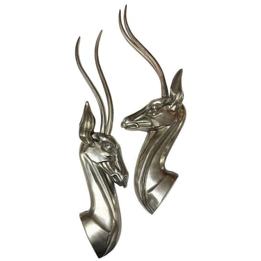 Modernist Polished Aluminum Gazelle Wall Sculpture Pair by Pendergrast 