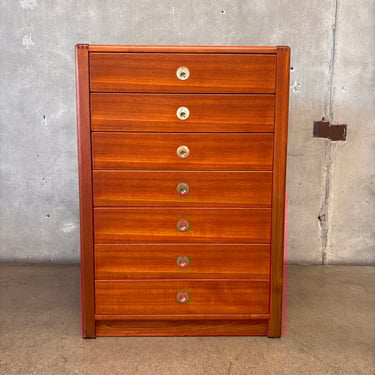 D Scan Captain Line Mid Century Danish Teak &amp; Brass Highboy Dresser