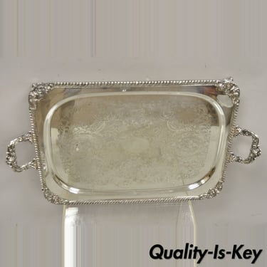 Ornate English Victorian Twin Handle Heavy Silver Plate Platter Tray