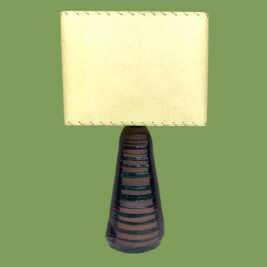 Vintage Table Lamp Retro 2000s Y2K + Handmade + Contemporary Lighting + Square Lamp Shade + Ceramic + Pottery + Home and Table Decor 