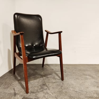 Mid century armchair by Louis Van Teeffelen for Wébé, 1960s - vintage teak wooden armchair -  vintage armchair - skai armchair 