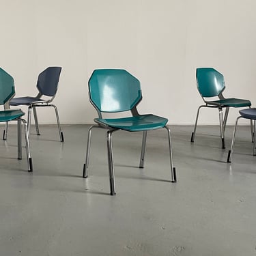 Space Age Futuristic Octagonal Metal Stackable Dining Chairs or Visitor Office Chairs by Fröscher Sitform, 1990s Germany 