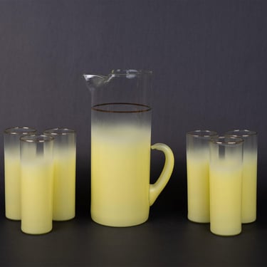 Blendo glass by West Virginia Glass, Yellow Ombre Glass Pitcher and Glasses Set