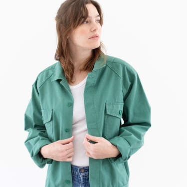 Vintage Mint Green Work Jacket | Unisex Padded Shoulders Raglan Sleeves Cotton Utility | Made in Italy | M L | IT394 