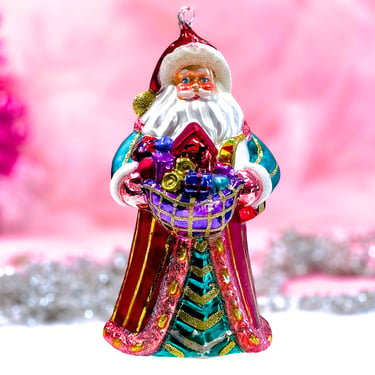 VINTAGE: 8.75" Large Blown Glas Santa Ornament  - Christmas Ornament - Wester Ornament 