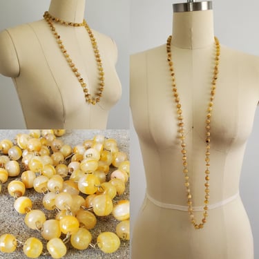 1930's Art Glass Beaded Necklace in Amber and Yellow Tones 46" Long - Vintage Jewelry - Vintage Accessories - 30s Boho Chic 
