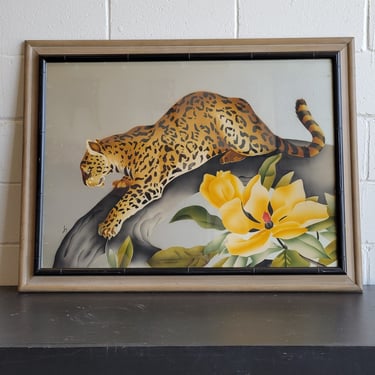 1940s Sue Guild Watercolor Gouache Jaguar Painting