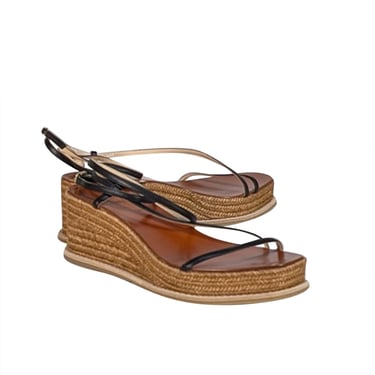 Jimmy Choo - Tan & Black Espadrille Platform Sandals Sz 9