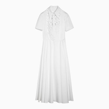 Valentino White Cotton Midi Chemisier Dress With Flower Embroidery Women