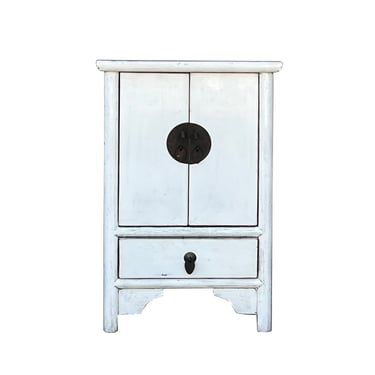 Chinese Distressed Off White Moon Face End Table Nightstand cs7375E 