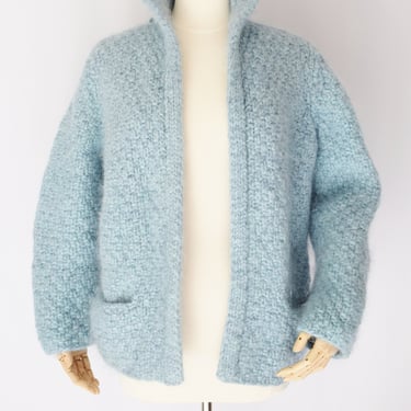 Vintage 1970s Chunky Knit Mohair Jacket in Dusty Blue | M 