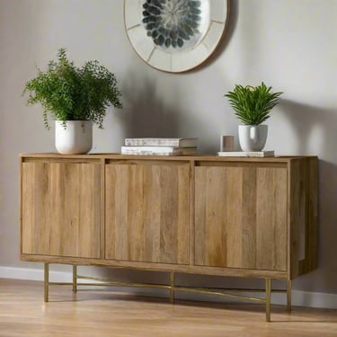 Fallon Solid Wood & Iron Sideboard Buffet Natural w Gold Finish FFW258-591 -2