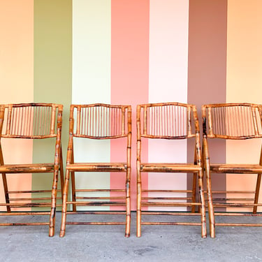 Set of Four Bamboo Folding Chairs