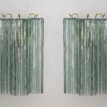 Set of 2 Wall sconce with Murano glass fontana green color Made in Italy, vintage style wall lamp with glass trunk 