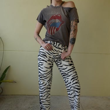 Vintage Versace Fuzzy Jeans / Black and White Zebra Striped Pants / High Waist / Supermodel Trousers 