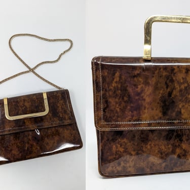 Vintage Seventies Morris Moskowitz Convertible Crossbody Purse - 70s Brown Shiny Handbag Clutch 