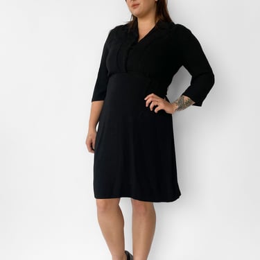 1940s Black Collared Dress, sz. 2XL