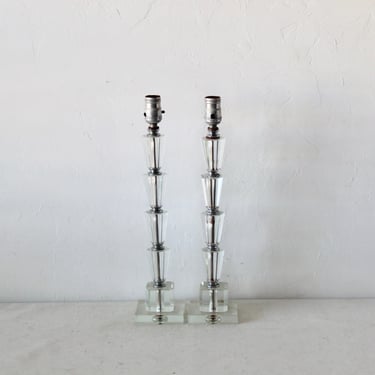 1950s Art Deco Style Stacked Glass Table Lamps- a pair 