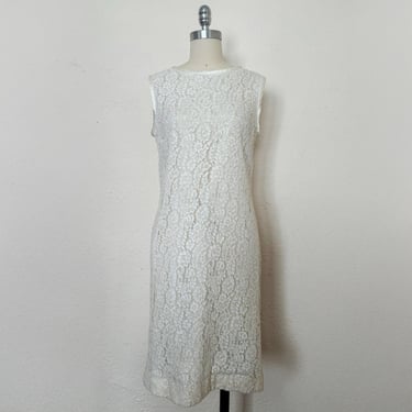 1960s White Lace Sheath Dress by Jonathan Logan, Small to Medium | 60s Vintage Corded Lace & Satin Dress (S, M, 36-32-34) 