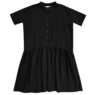 VISCOSE COLLARED DRESS - BLACK
